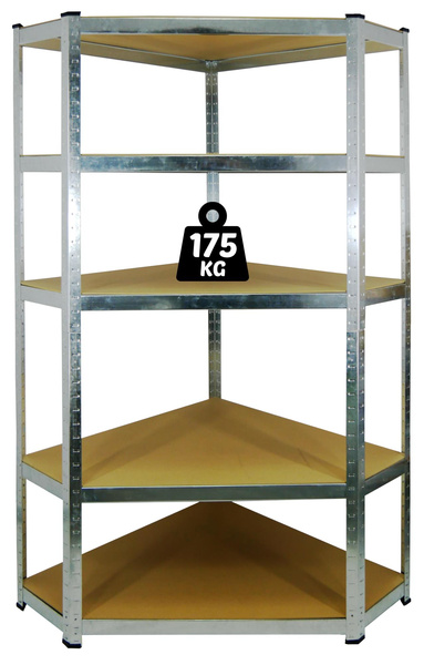 REGAŁ NAROŻNY 5 POZIOMOWY 180 x 90 x 30 CM UDŹWIG PÓŁKI: 175 KG *0892