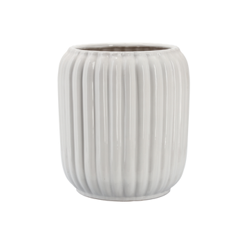 CERAMIC PLANT POT COVER 40 X 40 X 44 CM WHITE RIBBED