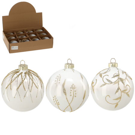 GLASS ORNAMENT - MILK DECORATED MIXED PATTERNS 8CM