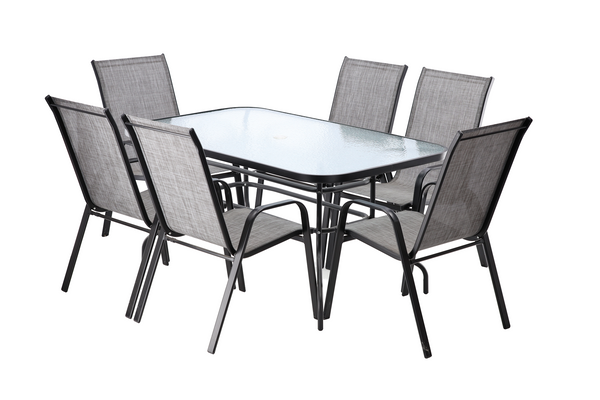 ZESTAW MEBLI OGRODOWYCH - STÓŁ 150 x 90 x 70 cm + 6 KRZESEŁ 54 x 72 x 96 cm