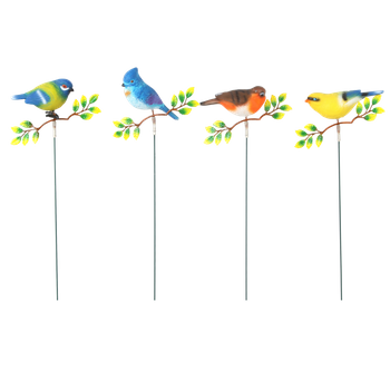 DECORATION FOR PLANT STAKE/GARDEN - BIRD ON BRANCH MIX PATTERNS 18 x 11.5 x 69 CM