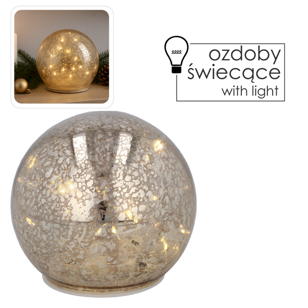 OZDOBA BOŻONAR. - SZKLANA KULA LED ZŁOTA 12 CM *1242