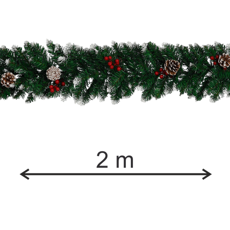 CHRISTMAS DECORATION - SNOWED GARLAND 2 M  WITH ROWAN BERRIES AND CONES