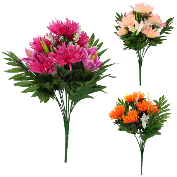 UMELÁ VETVA - KYTICA ĽALIÍ A CHRYSANTÉMU 42 x 24 x 24 CM MIX FARIEB bal=18 ks *3123