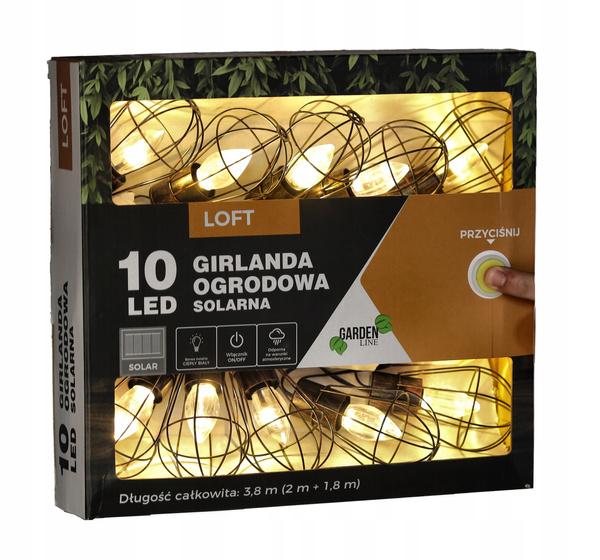 SOLÁRNE OZDOBNÉ LED OSVETLENIE DĹŽKA 2 + 1,8 M LOFT 10 LED TEPLÁ BIELA *3644