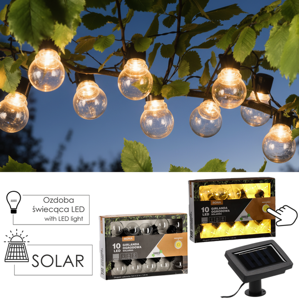 SOLAR GARDEN GARLAND LENGTH 2 + 1.8 M RONA 10 LED WARM WHITE