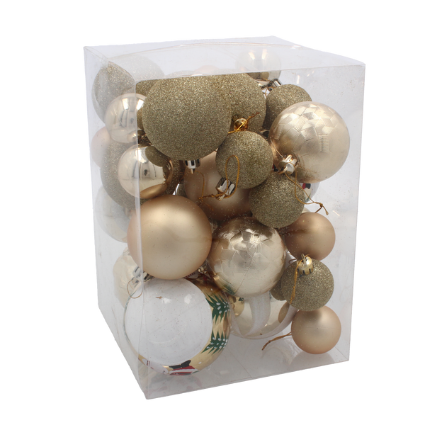 SET OF 24 CHRISTMAS BAUBLES RED, SILVER, GOLD