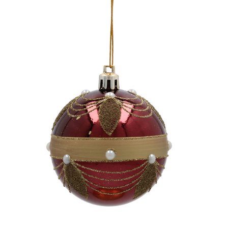 SET OF 6 CHRISTMAS BAUBLES DARK RED 7 CM