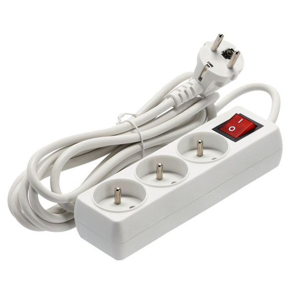 EXTENSION CORD POWER STRIP WITH SWITCH 3 SOCKETS 3M WHITE