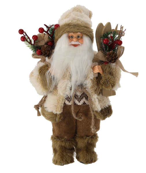 MIKOŁAJ BEŻOWY STOJĄCY Z NARTAMI 30 CM *8707