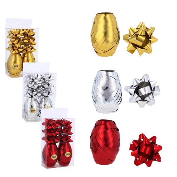 GIFT WRAP SET - RIBBON + BOWS 6 CM PACK=108PCS