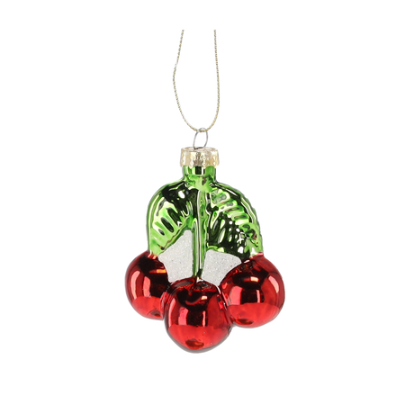 GLASS CHRISTMAS ORNAMENT - CHERRIES WITH LEAVES