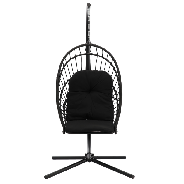 ERIS BLACK HANGING FOLDABLE CHAIR, PILLOW - BLACK, FRAME - BLACK