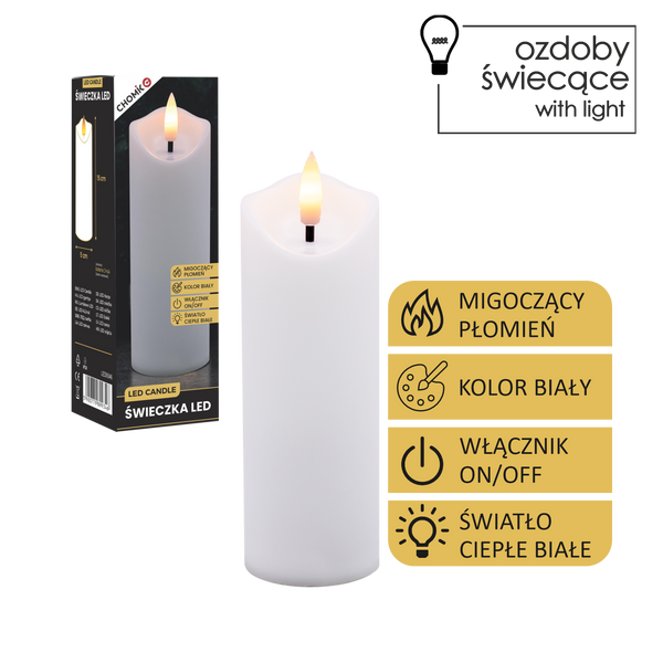 BÍLÁ LED SVÍČKA 5 X 15 CM *9346