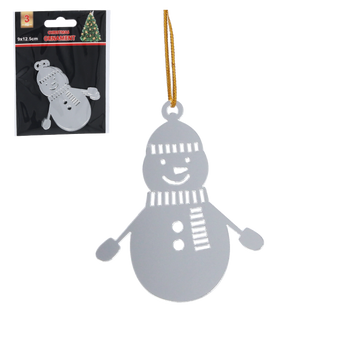 SET OF 3 CHRISTMAS TREE DECORATIONS - SILVER SNOWMAN 6,5 x 8 CM