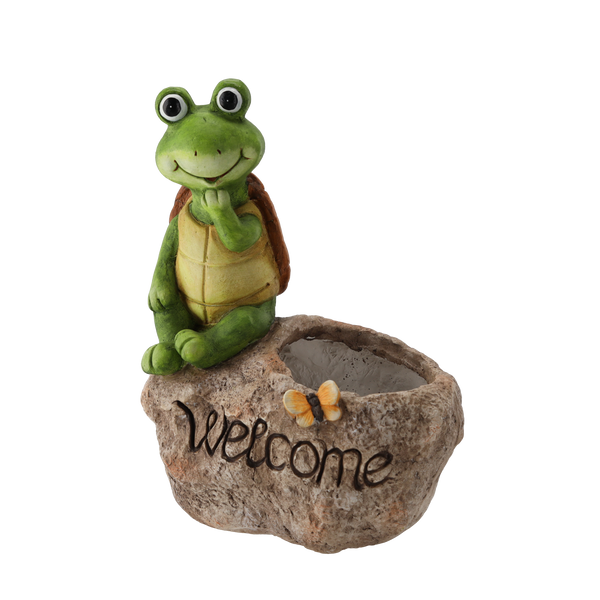 GARDEN FLOWER POT – TURTLE "WELCOME" ON STONE 29 X 21 X 40,5 CM