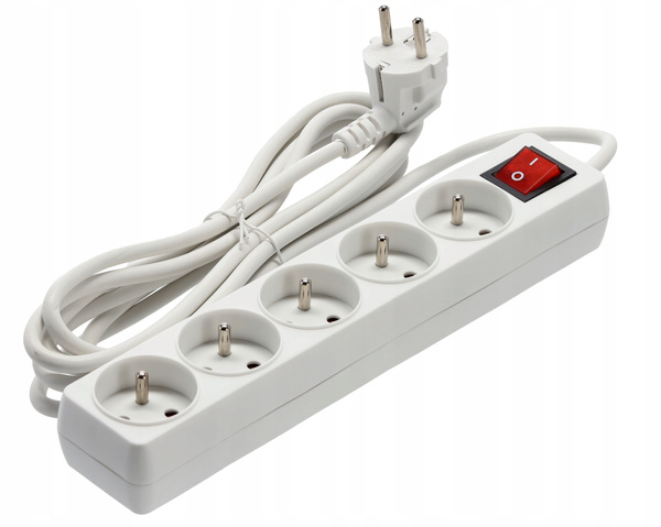 EXTENSION CORD POWER STRIP WITH SWITCH 5 SOCKETS 3 M WHITE