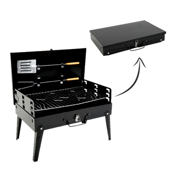 GRILL TURYSTYCZNY SKŁADANY WALIZKA Z WIDEŁKAMI I ŁOPATKĄ 43 x 26,5 x 46,5 CM