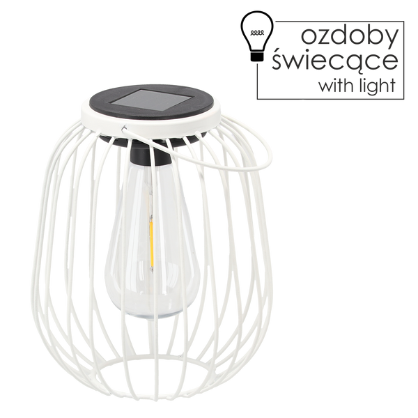 LAMPION SOLARNY METALOWY BIAŁY 19 CM  *8846