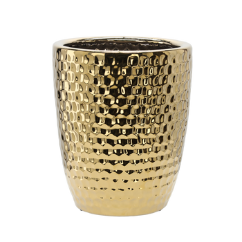 KERAMICKÝ KRYT NA KVĚTINÁČ 31,5 x 31,5 x 38,5 CM ZLATÝ PLÁST HMOTY *3482