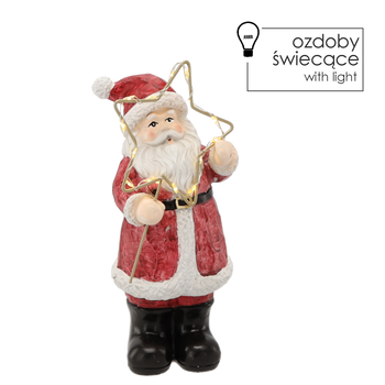 FIGURKA BOŻONAR. - STOJĄCY MIKOŁAJ Z GWIAZDĄ LED 12 x 10 x 23 CM opak=4 szt *5364