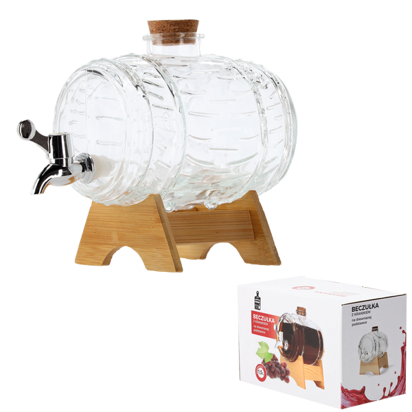 1,5 L GLASS BRREL ON A WOODEN STAND