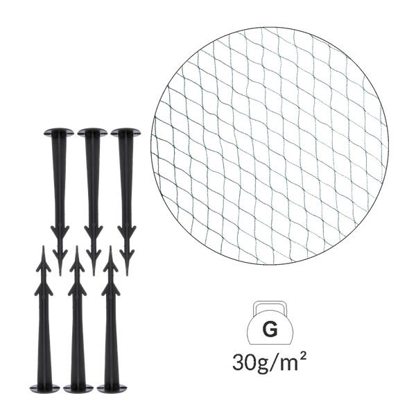 REȚEA DE PROTECȚIE ÎMPOTRIVA PĂSĂRILOR 4x10m (30g/m2) + 6 ȘTIFTURI DIN PLASTIC *9820