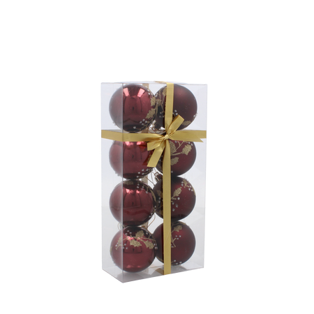 SET OF 8 CHRISTMAS BAUBLES RED 6 CM