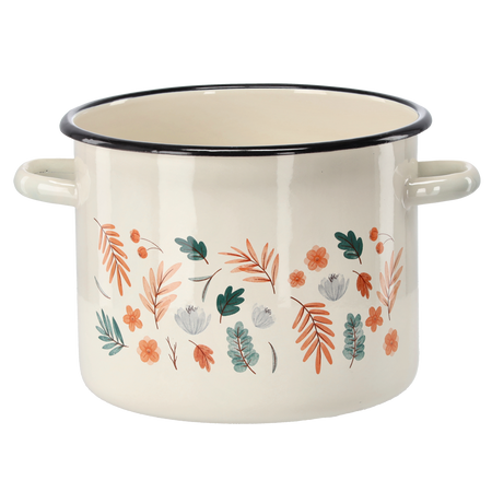 GARNEK EMALIOWANY 5,5 L 22 CM KREMOWY  LIŚCIE *2402