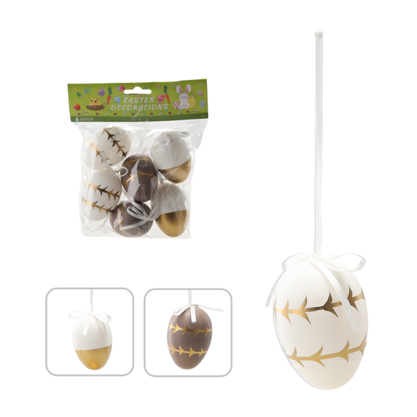 SET OF 6 EASTER EGGS 6 CM WITH HANGING LOOP COLOR MIX