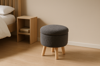 POUFF ROUND WITH WOODEN LEGS 30 x 28 CM GRAY