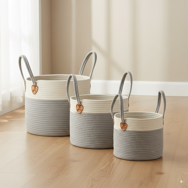 ZESTAW 3 OKRĄGŁYCH KOSZY NA PRANIE/ZABAWKI SZARY