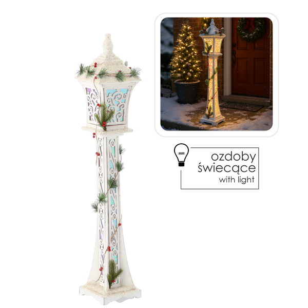 ŚWIĄTECZNA LATARNIA BIAŁA LED 18 x 18 x 100 CM *5270