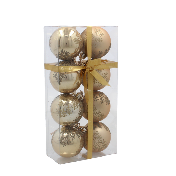 SET OF 8 CHRISTMAS BAUBLES GOLD 6 CM