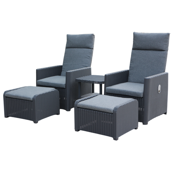 ZESTAW MEBLI OGRODOWYCH - ANTRACYT (2 ROZKŁADANE FOTELE, STOLIK, 2 PODNÓŻKI)