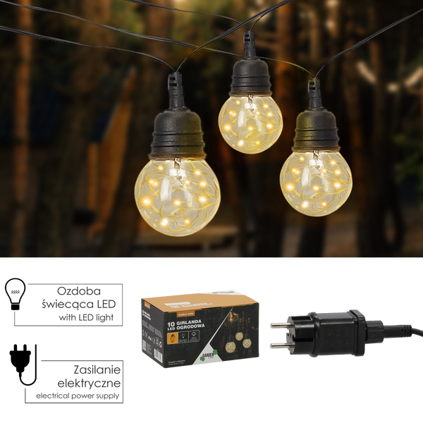 ZÁHRADNÍ GIRLANDA 5 V DĚL. 3 + 7 M BUBBLE WIRE 10 LED TEPLÉ BÍLÉ S UCHYTKY *1298