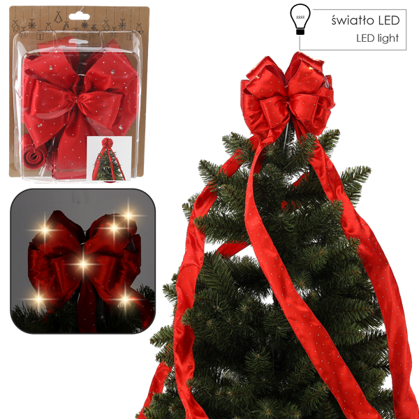 TREE TOPPER BOW WITH LED RED 1,83 M