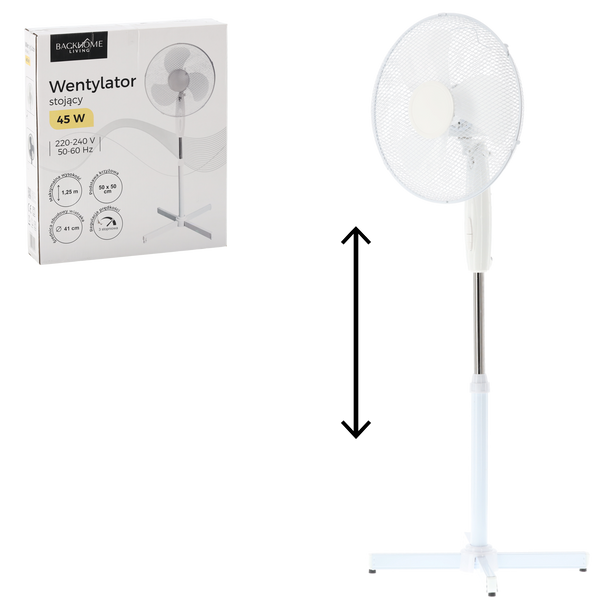 BÍLÝ STOJACÍ VENTILÁTOR 45W