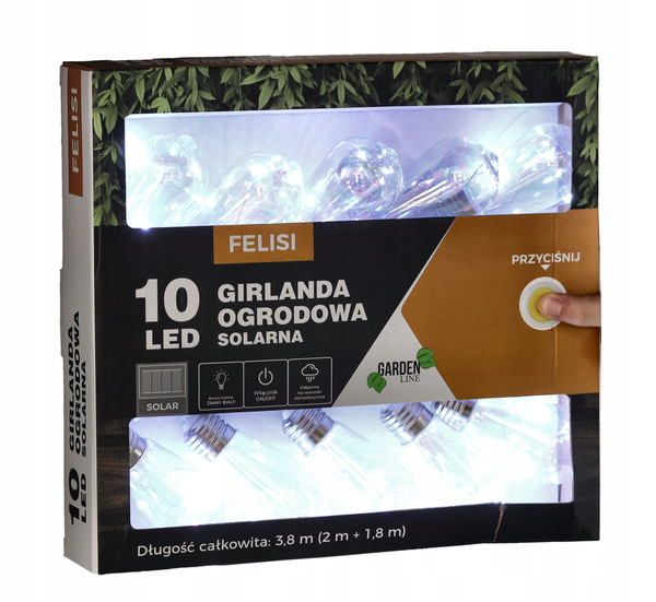 GIRLANDA SOLARNA OGRODOWA DŁ. 2 + 1,8 M FELISI 10 LED OPALOWY ZIMNY BIAŁY *3552