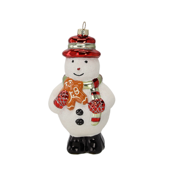 GLASS ORNAMENT - SNOWMAN WITH GINGERBREAD 16 X 8.6 CM