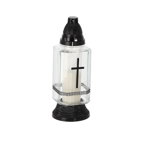 CANDLE 30CM/40H SQUARE SEQUINS CROSS BLACK/GOLD PACK=7PCS*6756