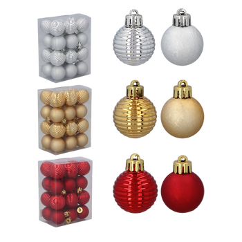 SET OF 24 BAUBLES 3 CM RED/GOLD/SILVER