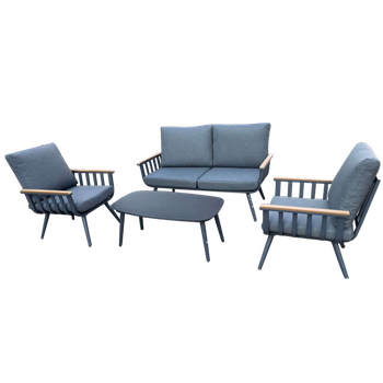 ZESTAW MEBLI ALUMINIOWYCH ( SOFA + 2 FOTELE + STOLIK ) SZARY + SZARE PODUSZKI *8151