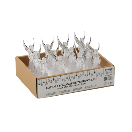 OZDOBA BOŻONAR. - MAŁY ANIOŁEK LED PLASTIKOWE 4 x 4 x 11 CM MIX WZORÓW disp=12szt *9018