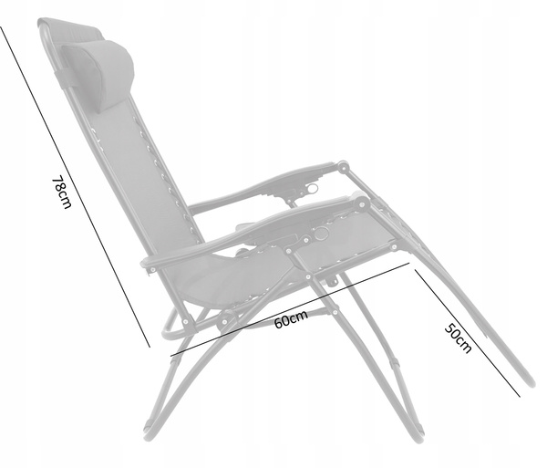 FOLDING GARDEN LOUNGER WITH STAND, POCKET, BLACK WITH GRAY CUSHION