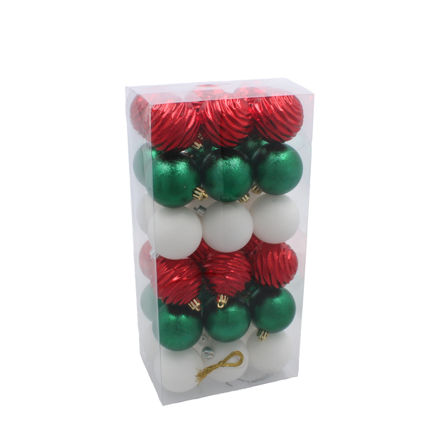 SET OF 36 BAUBLES 6 CM RED/GREEN/WHITE