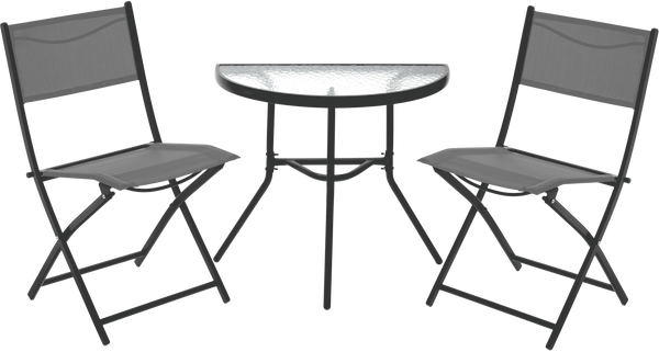 ZESTAW MEBLI BALKONOWYCH - STOLIK POŁÓWKA + 2 SKŁADANE KRZESŁA  - SZARY