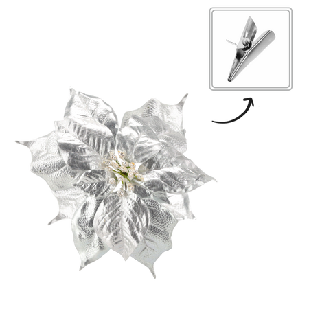 FLOARE ARTIFICIALĂ - STEAUA BETLEEMULUI 25 CM PE CLIP SILVER ambalaj=12 buc *3290