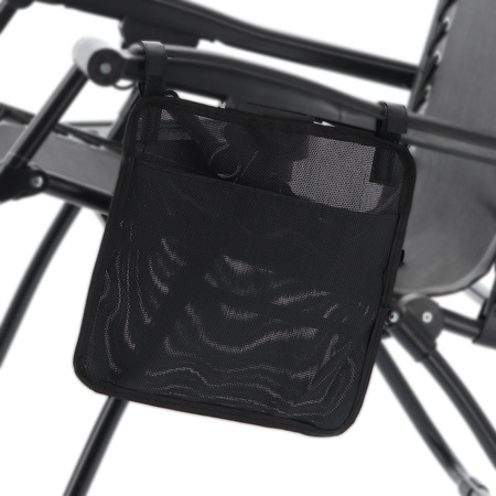 FOLDING GARDEN SUN LOUNGER WITH BASE, POCKET AND HEADREST BLACK