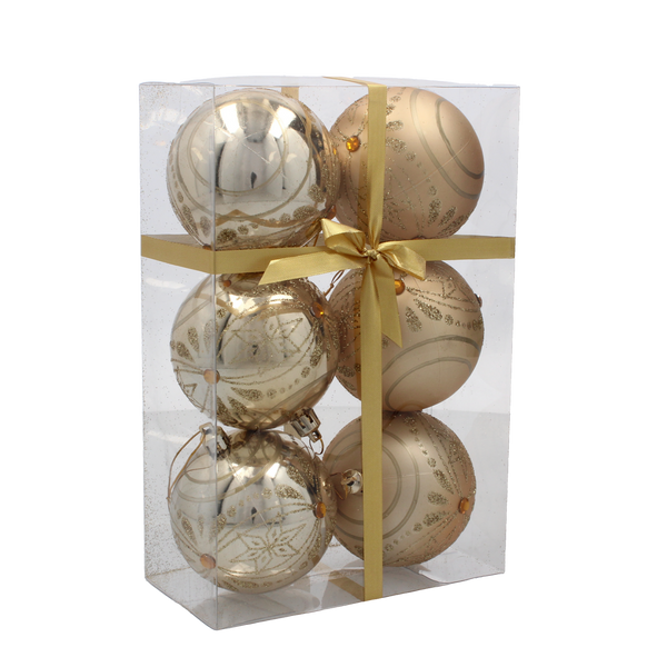 SADA 6 ZLATÝCH VÁNOČNÝCH OZDÔB 8 CM MIX VZOROV *5829